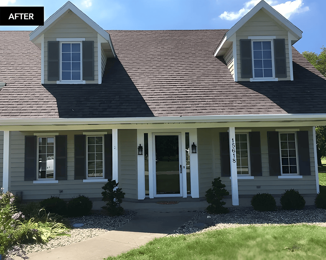 Renovated home exterior with front porch