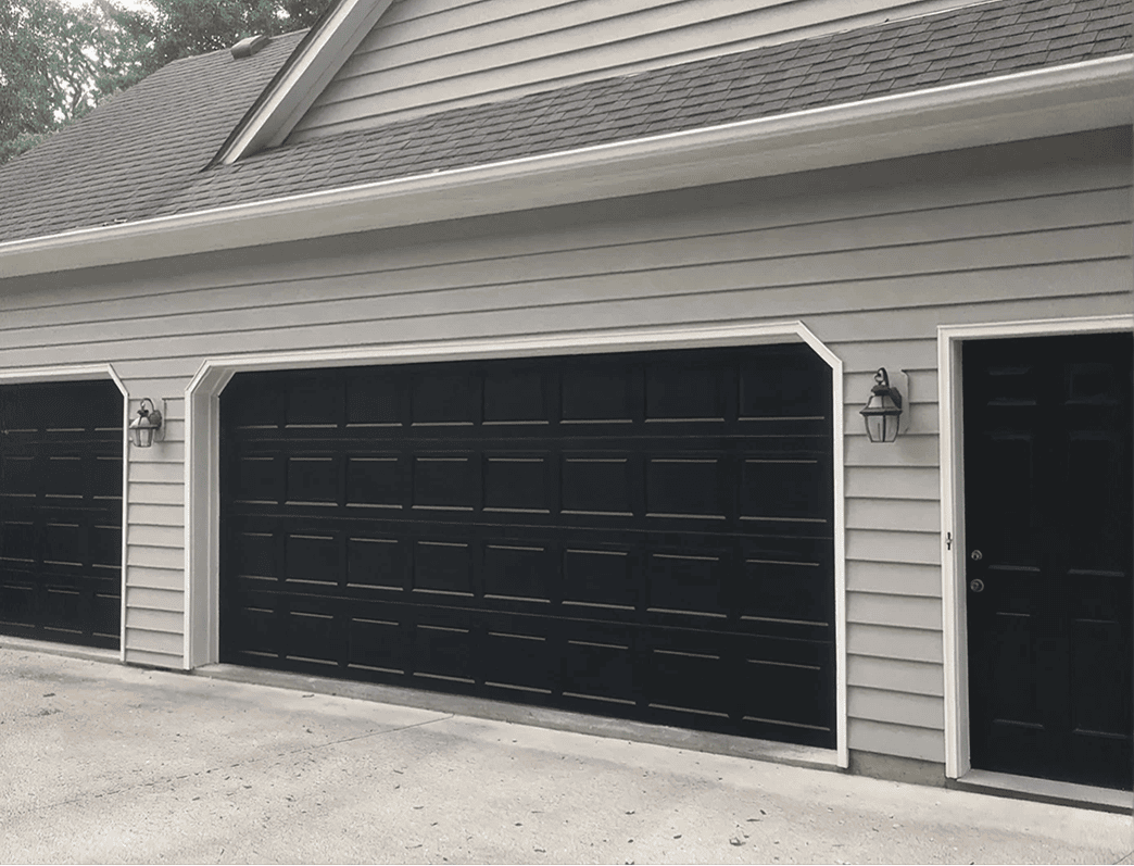 Modern garage with exterior lighting