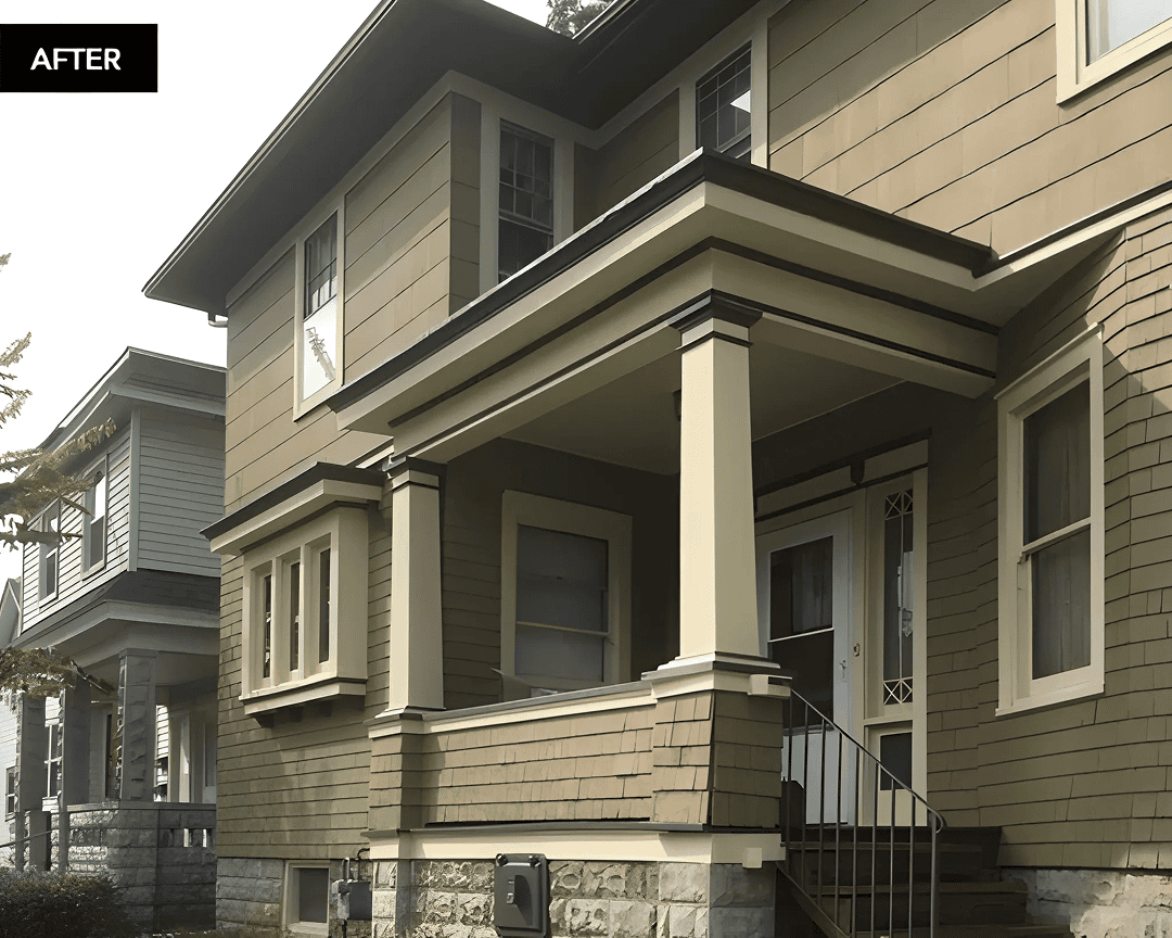 Modernized home facade with columns